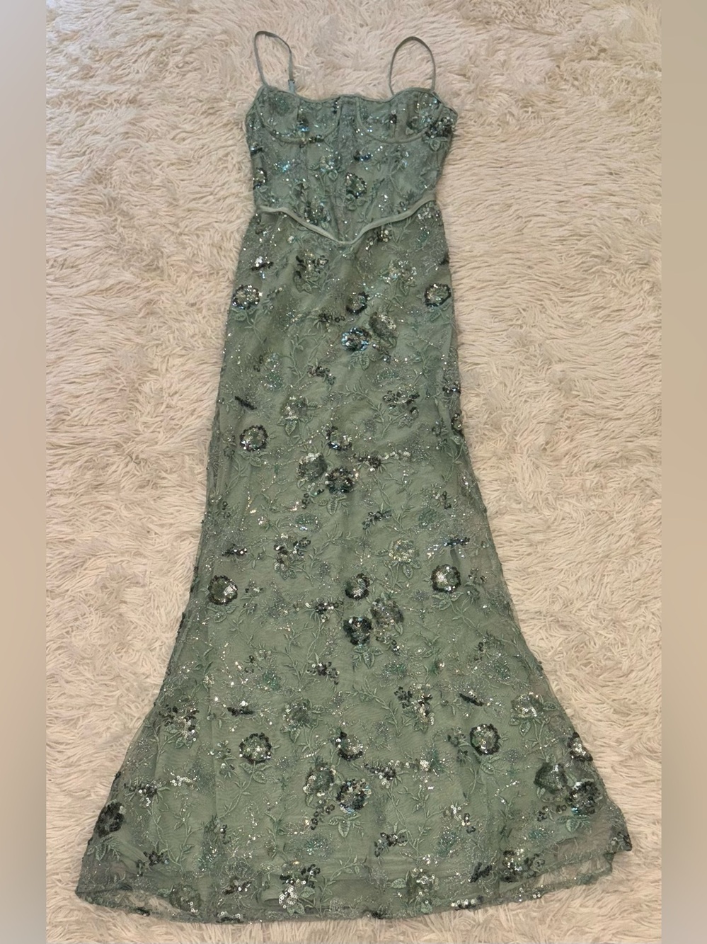 NEW House of Cb Naima Hand Beaded Corset Jade Green Gown Sz S - Picture 9 of 15